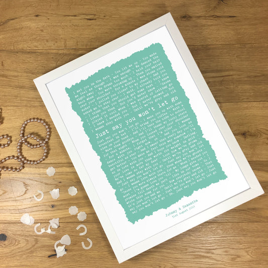Wedding speech printed and presented in a frame