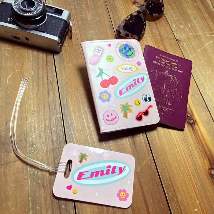 Funky Personalised Passport Holder & Luggage Tags Gift | Fun Travel Stickers Custom Set for Her